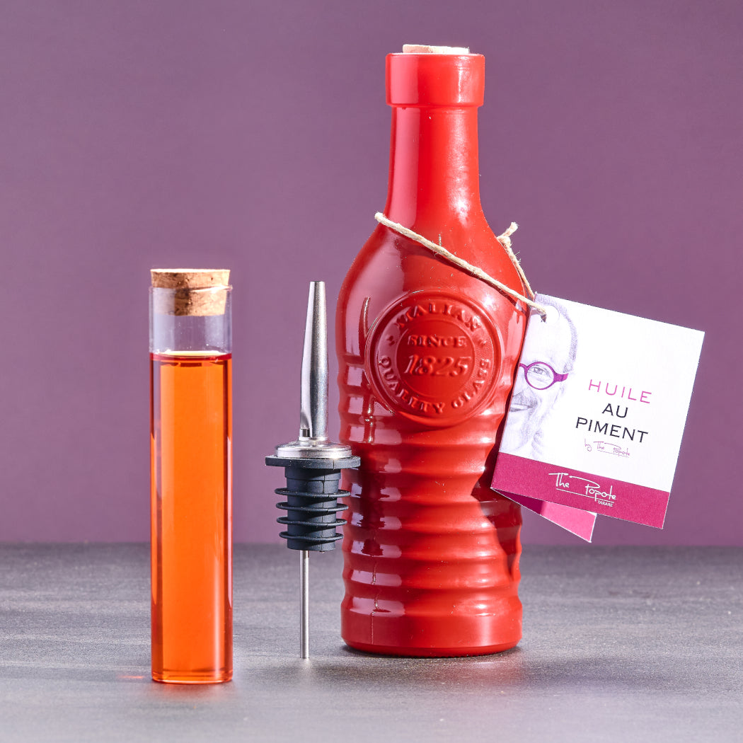 Organic Culinary Sunflower Oil Flavored with Chili Pepper and Herbs, in a bottle