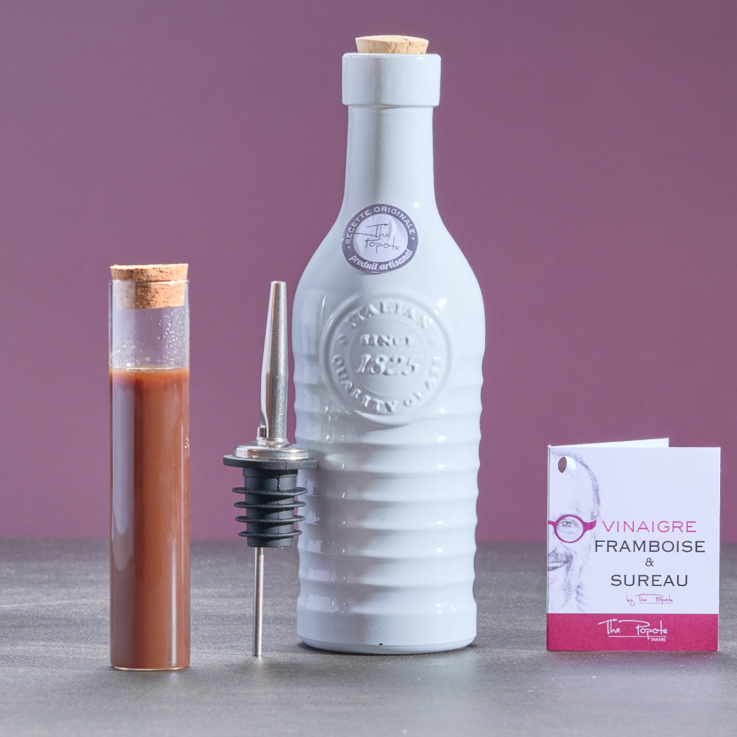 Vinaigre de Riz Bio Culinaire Parfumé aux Framboises et Sureau, en bouteille