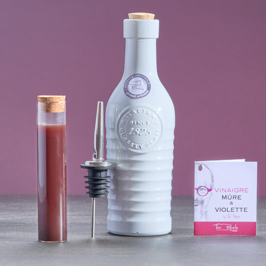 Vinaigre de Riz Bio Culinaire Parfumé de Mûre et Violette, en bouteille
