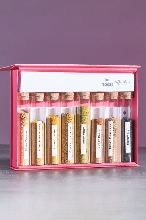 Coffret « Voyage curry », 8 Tubes à essais d'Épices Artisanales à Curry