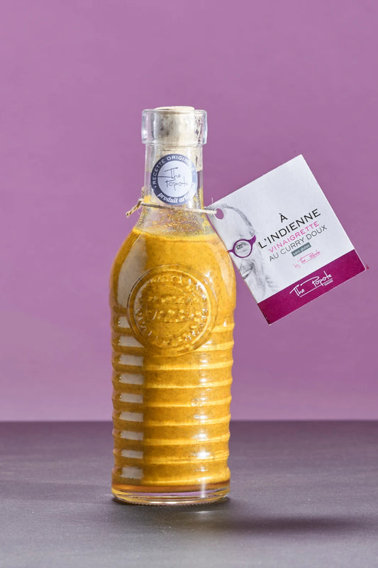 Sauce Vinaigrette Allégée Artisanale au Curry Doux, en bouteille de 25 cl