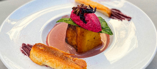 Roasted Apple with Hibiscus Mustard Sauce
