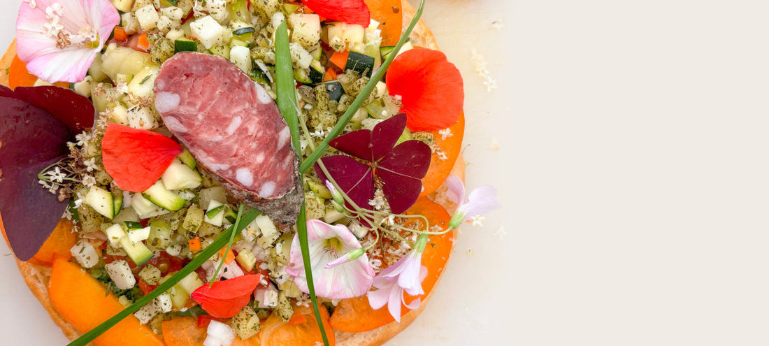 Pain pita aux petits légumes, Canne de la Baleine et Vinaigrette du Jardinier