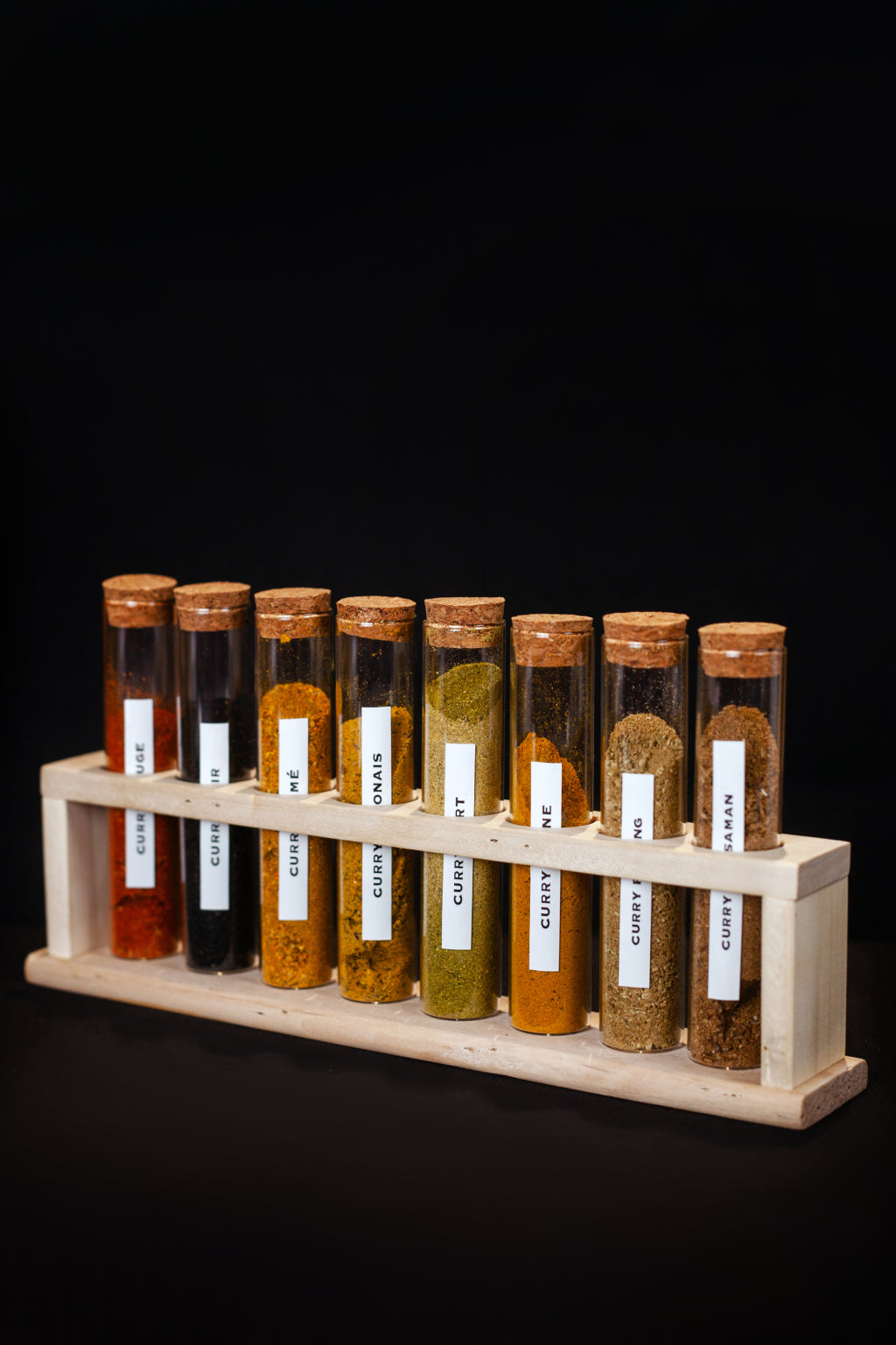 Wooden Test-Tube Holder of The Popote "Curry" Spices