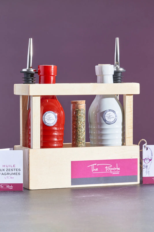 Assorted Condiments in Wooden Boxes